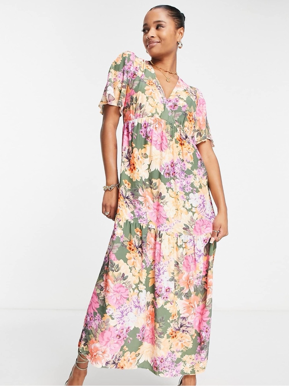 New ASOS Nobody’s Child Floral V-Neck Midi Dress